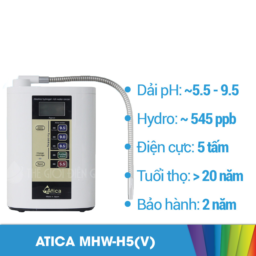 Máy lọc nước điện giải iON kiềm Atica MHW-H5(V) chính hãng Nhật Bản bảo hành 5 năm - Ảnh 2