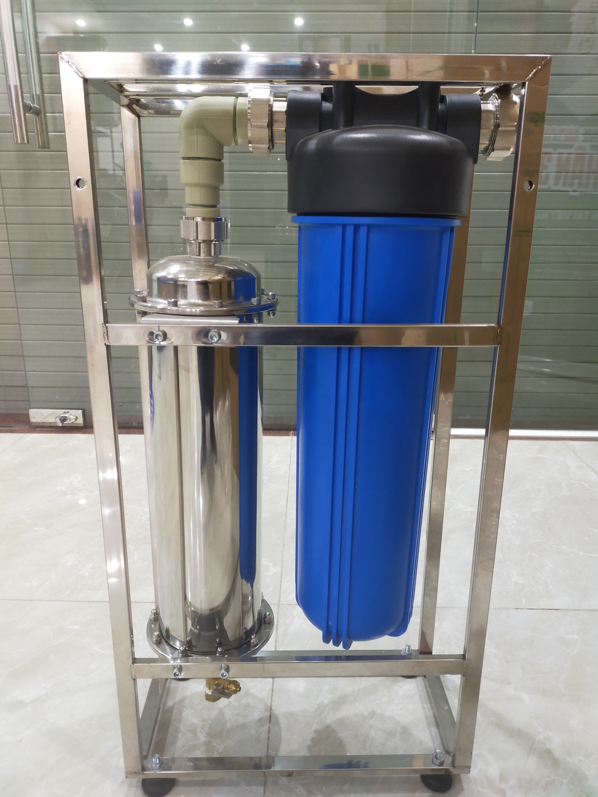 Màng siêu lọc UF Inox + lõi lọc bông béo + giá inox - Ảnh 3